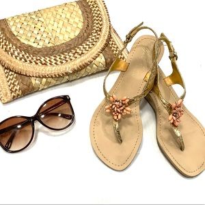 Thong Marc Fisher Beaded Metallic Gold Boho Sandals